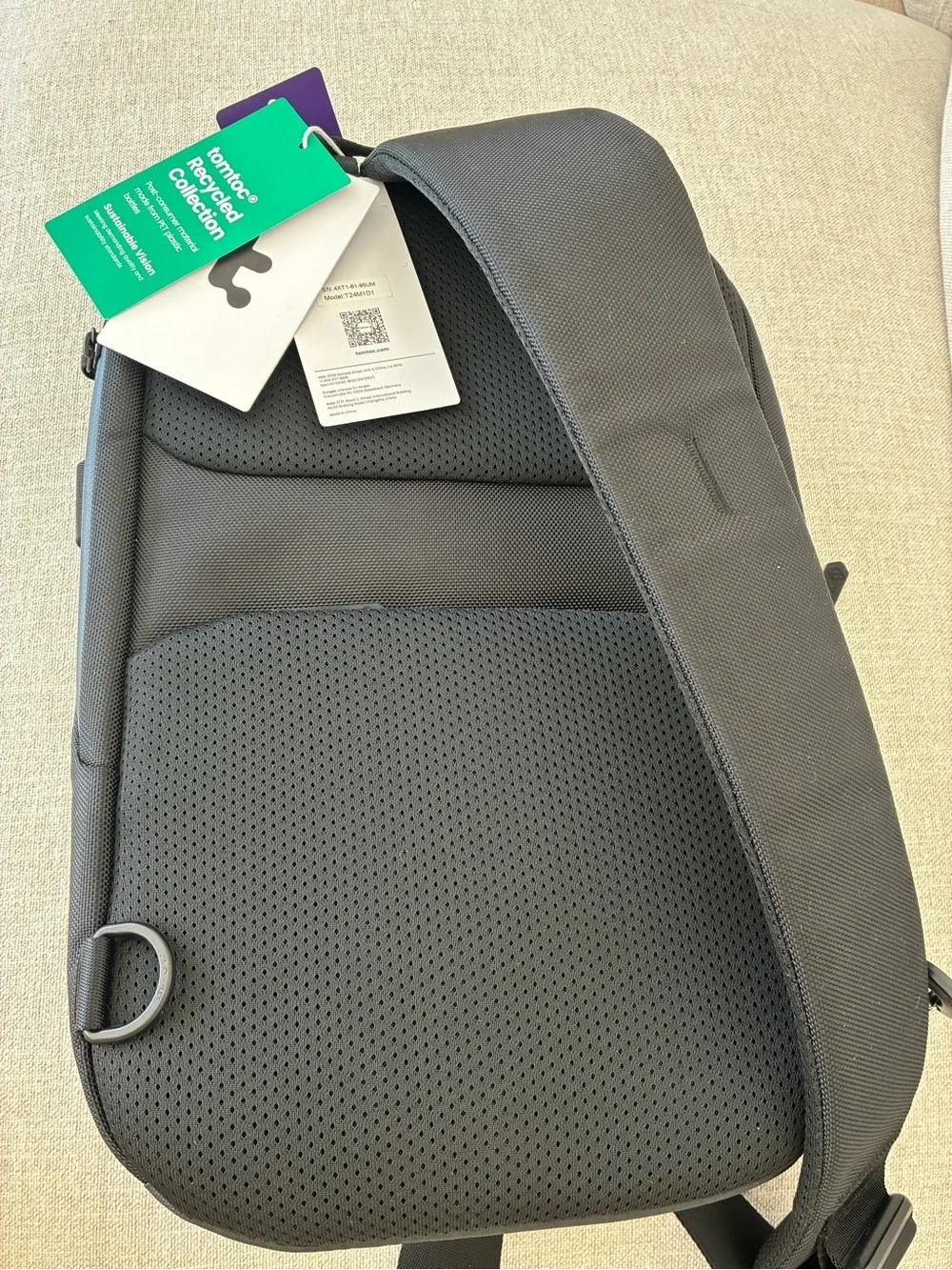 Tomtoc NWT Black Laptop Tech Sling Backpack 14” 15”
